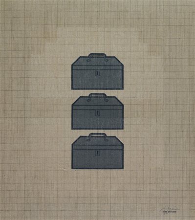 Tino Stefanoni (Lecco (Co), 1937 - 2017) Le cassette grigie n. 57D 1975 Olio...