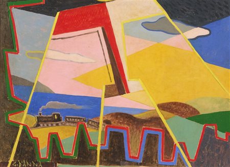 Giulio D'Anna (Villa Rosa, 1908 - Messina, 1978) Aereo Caproni più treno più...