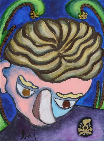 Enrico Baj (Milano, 1924 - 2003) Testa 1991 Acrilici e collage su tela cm....