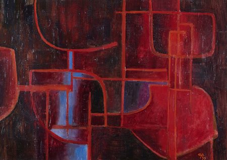 Achille Perilli (Roma, 1927 - 2021) Il piccolo Tabù 1955 Olio su tela cm....