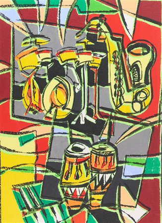 Ugo Nespolo (Mosso Santa Maria (Bi), 1941) Senza titolo Olio su carta cm....