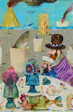 Antonio Possenti (Lucca, 1933 - Lucca, 2016) Marinai Olio su tavola cm. 44x29...