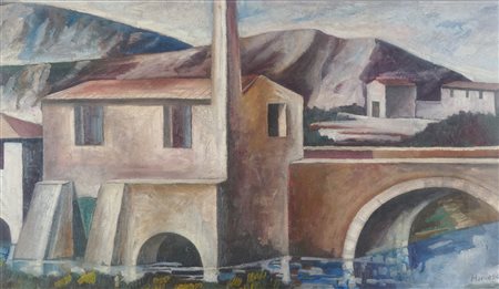 Marcello Scuffi (Tizzana (Pt), 1948 - Pistoia, 2021) Vecchio mulino 1981 Olio...