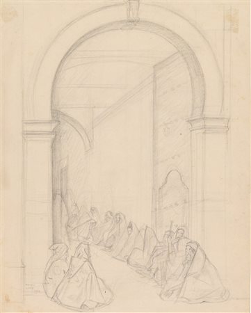 Moses Levy (Tunisi, 1885 - Viareggio, 1968) Monaci 1924 Lapis su carta cm....