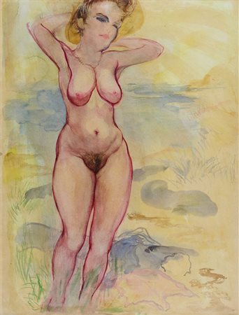 George Grosz (Berlino, 1893 - 1959) Female Nude, Cape Cod 1939 Acquerelli su...