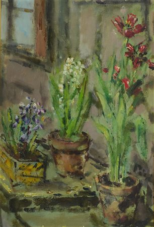 Filippo De Pisis (Ferrara, 1896 - Milano, 1956) Tre vasi di fiori 1940 Olio...