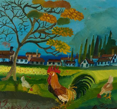 Antonio Ligabue (Zurigo, 1899 - Gualtieri (Re), 1965) Gallo e Gallina Anni...