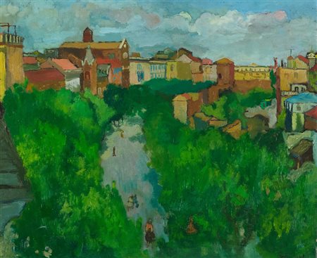 Franco Gentilini (Faenza, 1909 - Roma, 1981) Corso d'Italia 1945 Olio su tela...