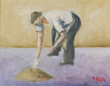 Ottone Rosai (Firenze, 1895 - Ivrea, 1957) Muratore 1956 Olio su tela cm....