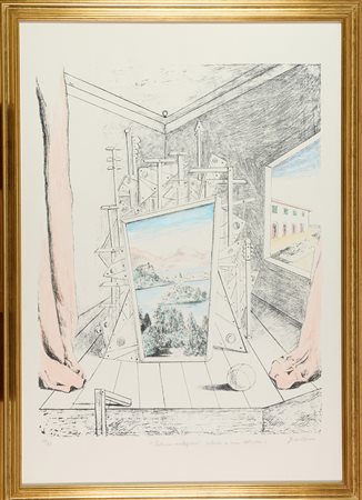Giorgio De Chirico (Volos, 1888 - Roma, 1978) Interno metafisico Litografia...