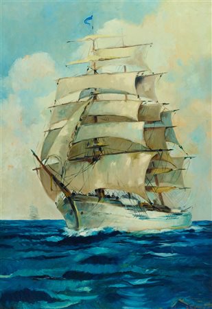 Renato Natali (Livorno, 1883 - 1979) Veliero Olio su tavola cm. 100x70...