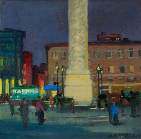 Renato Natali (Livorno, 1883 - 1979) Piazza Colonna (Roma) Olio su tavola cm....