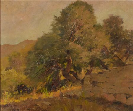 Carlo Domenici (Livorno, 1897 - Portoferraio, 1981) Vegetazione con figure e...