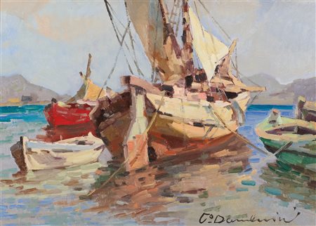 Carlo Domenici (Livorno, 1897 - Portoferraio, 1981) Veliero Olio su feaesite...