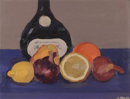 Giovanni March (Tunisi, 1894 - Livorno, 1974) Natura morta con bottiglia Olio...