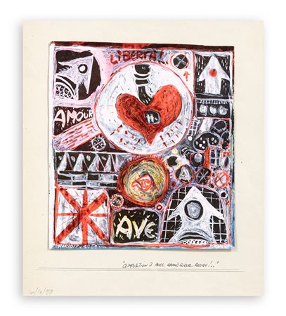 GUY HARLOFF (1933-1991) - Composition I avec coeu rouge, 1959