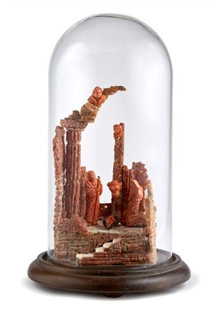 Arte siciliana, secolo XIX. "Natività" composizione presepiale in corallo, osso