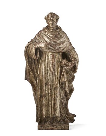 Scultore del secolo XVII. "Santo francescano" in legno intagliato, dipinto, dor