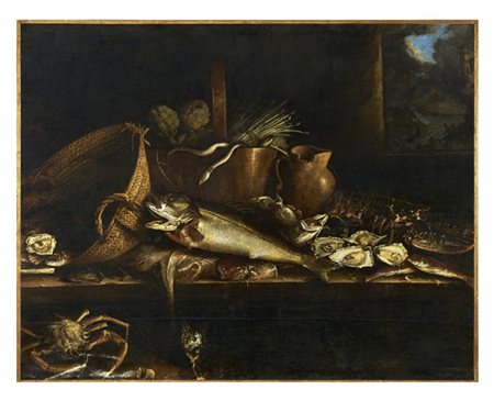 Maestro fiammingo o olandese del secolo XVII

"Composizione con verdure, pesci,