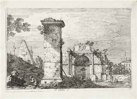 Giovanni Antonio Canal "Capriccio con un pilastro in rovina", dalla serie "Vedut