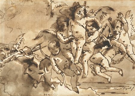 Giandomenico Tiepolo "Amorini in volo"
penna con inchiostro bruno, acquerellato