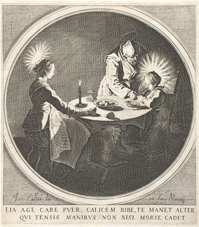 Jacques Callot "Le Bénédicité"
acquaforte, III/IV (mm 190x167)
firmata in lastra