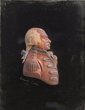 Ceroplasta del secolo XIX. Coppia di profili in cera policroma su fondo ebanizz