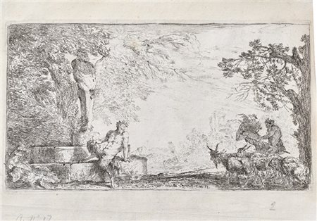 Giovanni Benedetto Castiglione Coppia di acqueforti intitolate "Un satiro si rip