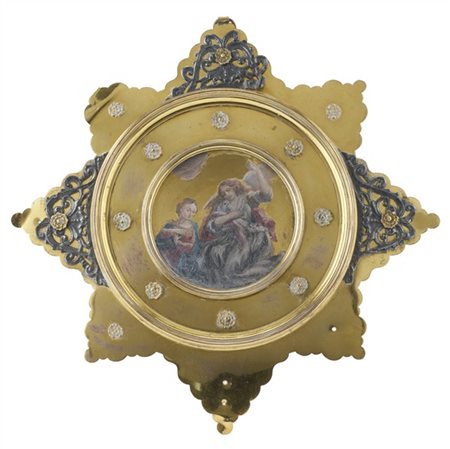 Arte del secolo XIX. "Annunciazione" tempera policroma su medaglione circolare