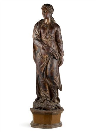 Scultore del secolo XVI-XVII
Figura di Santa (?) 
Scultura lignea con piccole t