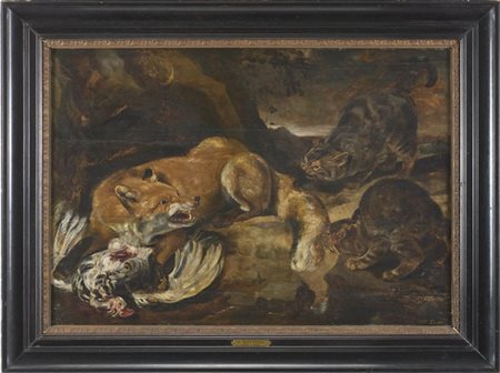 Maestro fiammingo della fine del secolo XVII

"Lotta di una volpe e due gatti"