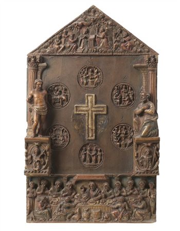 Scultore del secolo XIX. Pannello in bosso intagliato e parzialmente dipinto in