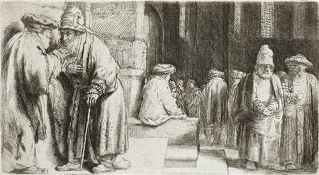 Rembrandt Harmenszoon van Rijn "Ebrei nella sinagoga"
acquaforte e puntasecca (m
