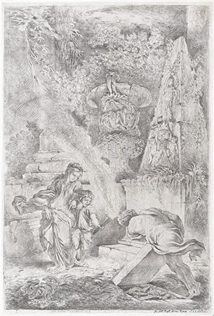 Giovanni Benedetto Castiglione "Teseo trova le armi del padre"
acquaforte (mm 30