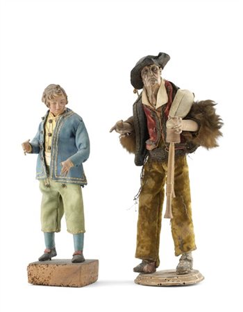 Arte napoletana del secolo XVIII-XIX. Due figure da presepe in terracotta dipin