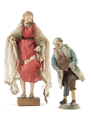 Arte napoletana del secolo XVIII-XIX. Due figure da presepe in terracotta dipin