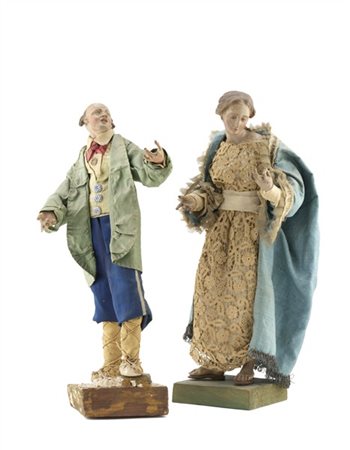 Arte napoletana del secolo XVIII-XIX. Due figure da presepe in terracotta dipin