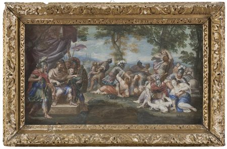 Maestro del secolo XVIII

"Il ratto delle Sabine"
tempera su carta applicata su