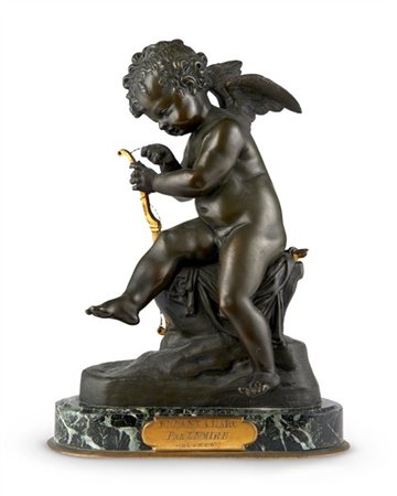 Da C.G.Sauvage Lemire (1741-1827) 
"Amour à l'arc", bronzo patinato e dorato su