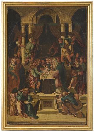 Scuola ferrarese

Antico dipinto ad olio su tavola raffigurante "La presentazio