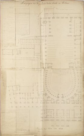 Mappa manoscritta e acquerellata raffigurante Scenografia del Regio Teatro alla