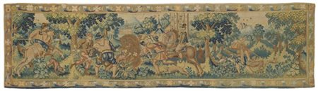 Manifattura di Bruxelles, secolo XVII. Piccolo arazzo tessuto in lana e seta de