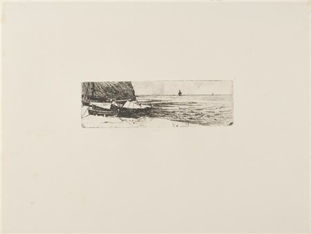 Giovanni Fattori Due acqueforti entrambe intitolate "Marina livornese" e apparte