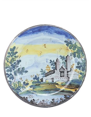 Manifattura di Lodi, Pietro Caravaggio, 1720 ca. Grande piatto in maiolica dipi