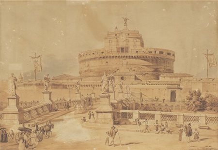 DOMENICO AMICI "Veduta di Castel Sant’Angelo" 
tecnica mista su carta (cm 33x48)