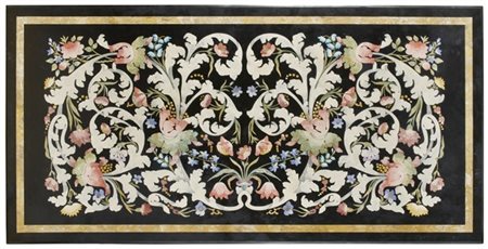 Tavolo da appoggio con piano in scagliola decorato in policromia a fiori e volu