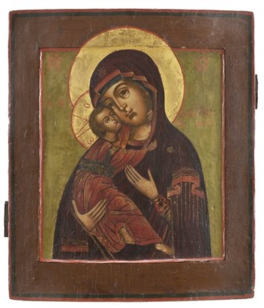 Arte russa, secolo XIX. Madonna Feodorovskaya, icona a tempera su tavola e oro