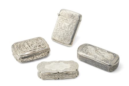 Argentieri del secolo XIX. Lotto composto da tre diverse tabacchiere in argento