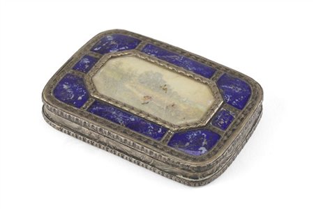 Portapillole di forma rettangolare in argento con inserti in lapislazzuli sul c