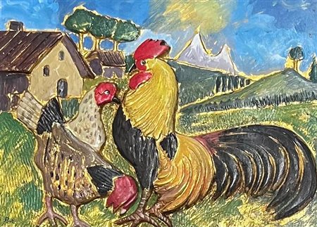 Antonio Ligabue (d’après) “Galli in lotta” 1958